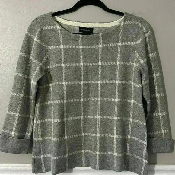 Cynthia Rowley Window Pane Cuffed Sleeve Sweater size M - Picture 1 of 6